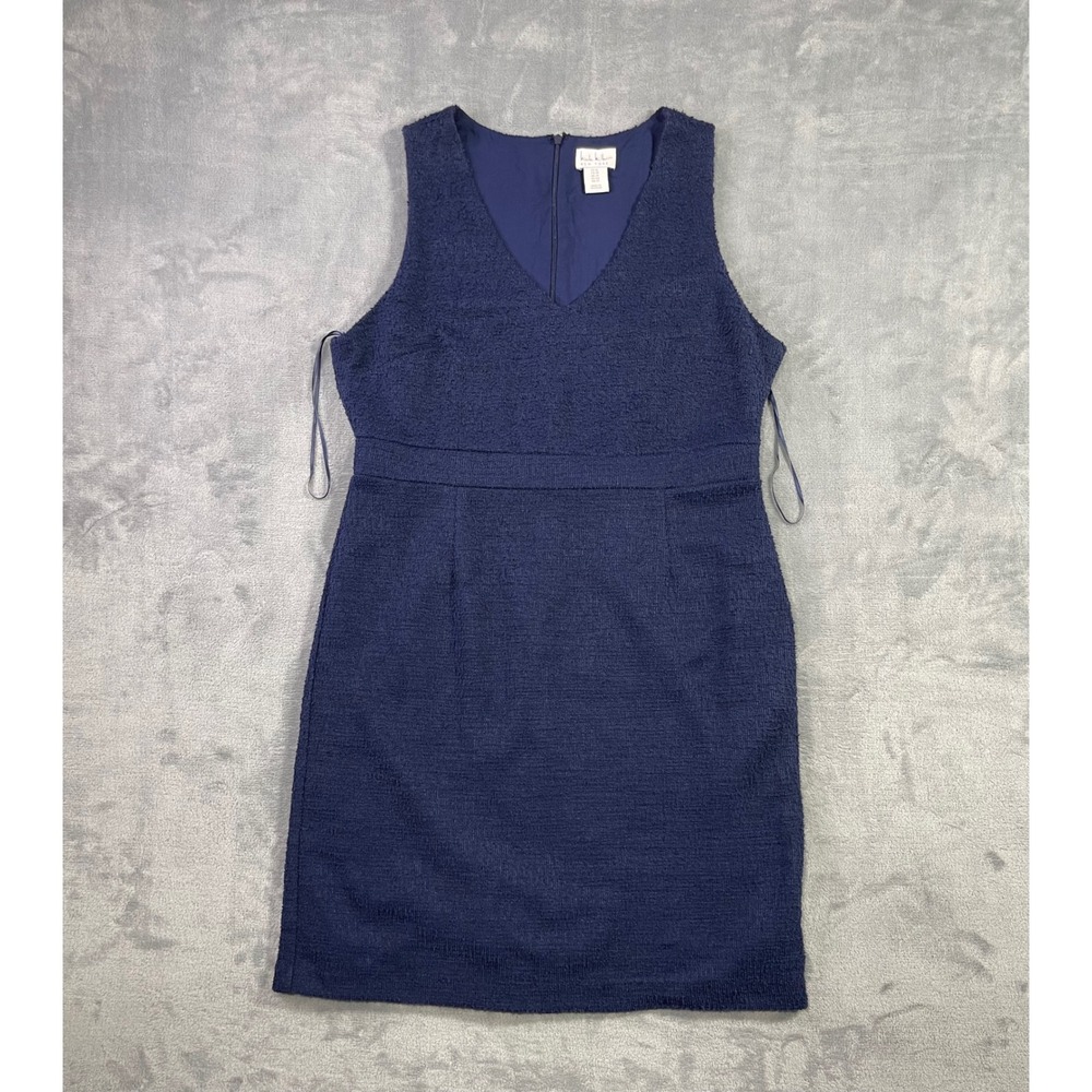 Nicole Miller New York Navy Blue Boucle V-Neck Sleeveless Sheath Dress Size 10